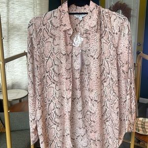 Rose + Olive pink snakeskin abalone button up shirt